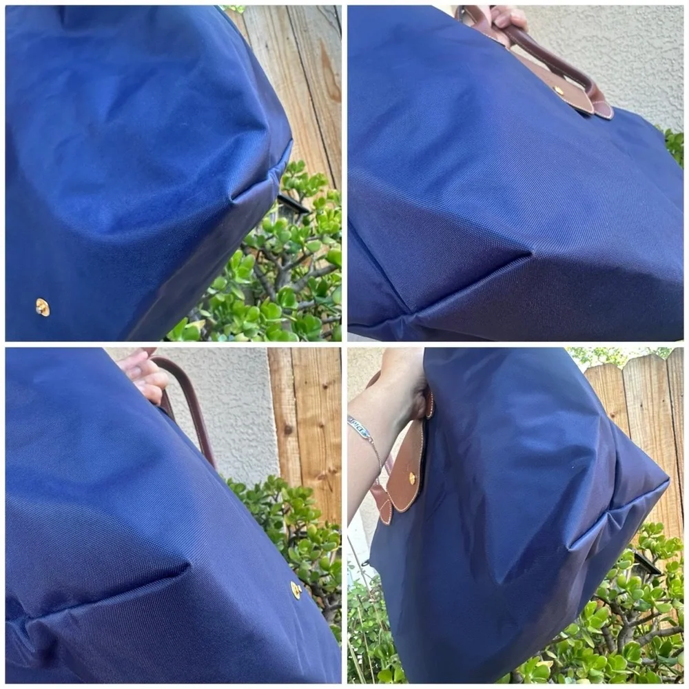Longchamp Navy Tote with Brown Leather Trim